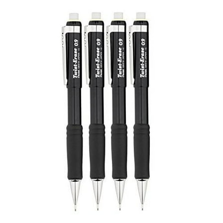 Pentel (QE519A Twist-Erase III Mechanical Pencil 0.9mm Black Barrel, 4 Pack