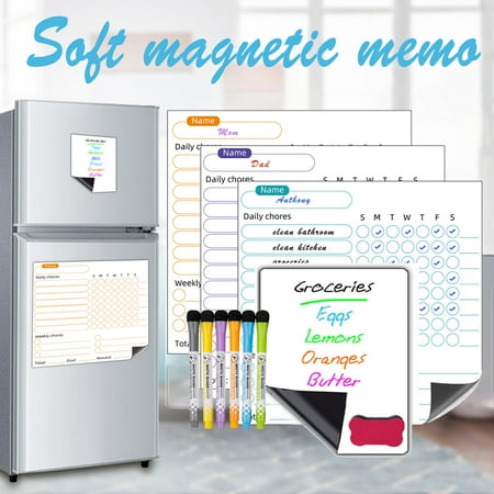 

1 Set Memo Stickers Smooth Writing PE Film Surface Strong Magnet Easy to Clean Up Removable Reminding Wear-resistant Kitchen Notes Magnetic Monthly Weekly Planners for Home