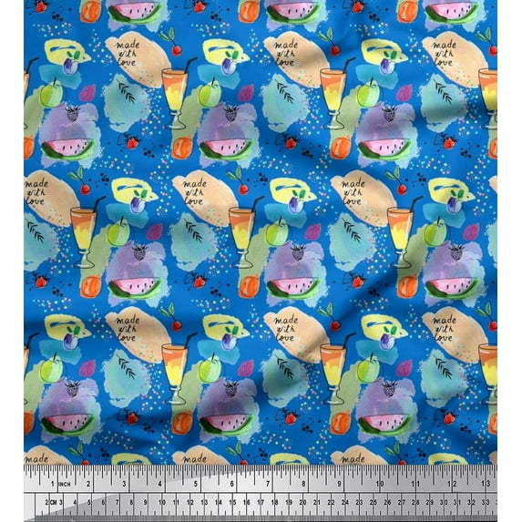 Soimoi Cotton Cambric Fabric Juice & Fruits Watercolor Print Fabric by Yard 42 Inch Wide