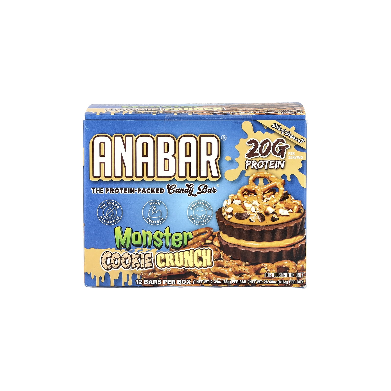 The Anabar The Protein-Packed Candy Bar®, Monster Cookie Crunch, 12 Bars, 2.39 oz (68 g) Each
