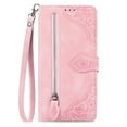 thumbnail image 2 of SaniMore Case for Google Pixel 8A 2023, PU Leather Zipper Wallet Detachable Lanyard Retro Embossed Flower Crad Slots Flip Kickstand Full Body Protective Drop-proof Case for Google Pixel 8A, Pink, 2 of 6