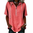 thumbnail image 2 of LEKWK Striped Casual Shirts for Women Hooded Short Sleeve Zipper Tunic Shirts Loose Fit Breathable Comfy Summer Tops Fashion Beach Vacation Daily Wear, 2 of 6