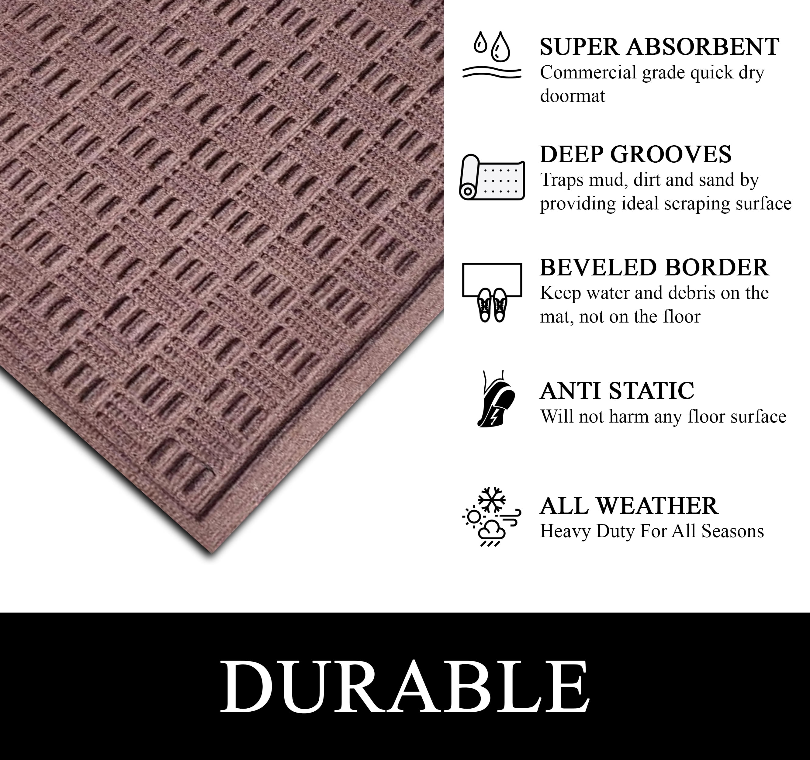 A1HC Indoor Outdoor Mat, Front and Back Entrance Welcome Mats, Front Door Patio Mats 24x36 Inches, Non-Slip Easy Clean Entrance Washable Large Size Doormats, Chocolate Brown