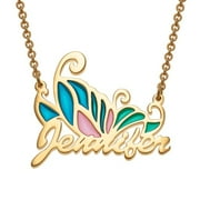 Personalized Women's Gold Plated Petite Script Name Necklace with Pink and Blue Enamel Butterfly