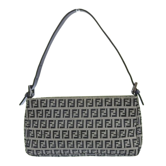 Pre-Owned FENDI Zucchino Pouch 8BR042 Canvas x Leather Navy Zucca Pattern FF (Good)