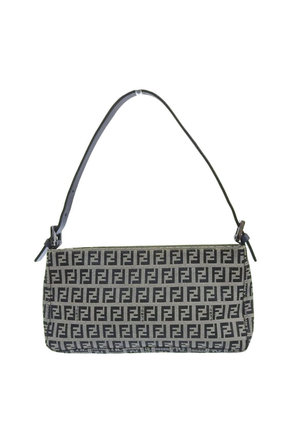 Pre-Owned FENDI Zucchino Pouch 8BR042 Canvas x Leather Navy Zucca Pattern FF (Good)