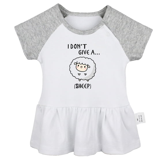 I Don't Give A Sheep Funny Dresses For Baby, Newborn Babies Skirts, Infant Princess Dress, 0-24M Kids Graphic Clothes (Gray Raglan Dresses, 18-24 Months)