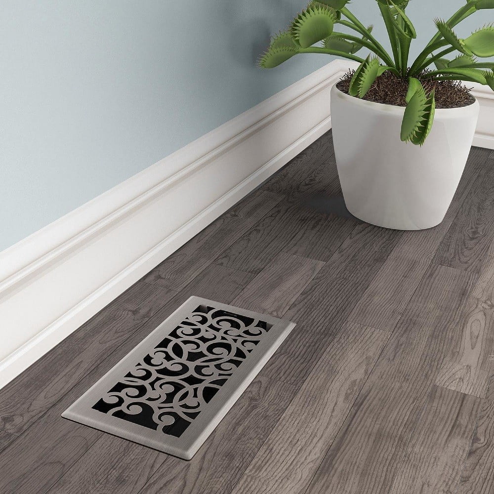Imperial RG3360 Brushed Nickel Wonderland Design Louvered Floor Register - 4inch x 10inch Duct Opening