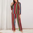 thumbnail image 2 of KLL Mexican Serape Blanket Stripes Print Women's Long Sleeve Pajamas with Pants Sleepwear Loungewear 2 Set-Medium, 2 of 7