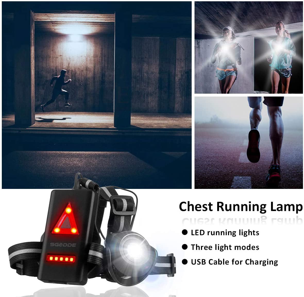 Nacht Sports LED Lauflicht USB Wiederaufladbare Lauflampe Lichter Brustlampe Neu 