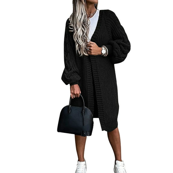 Gvmfive Women's Twist Knitted Solid Lantern Long Sleeve Sweater Casual Cardigan