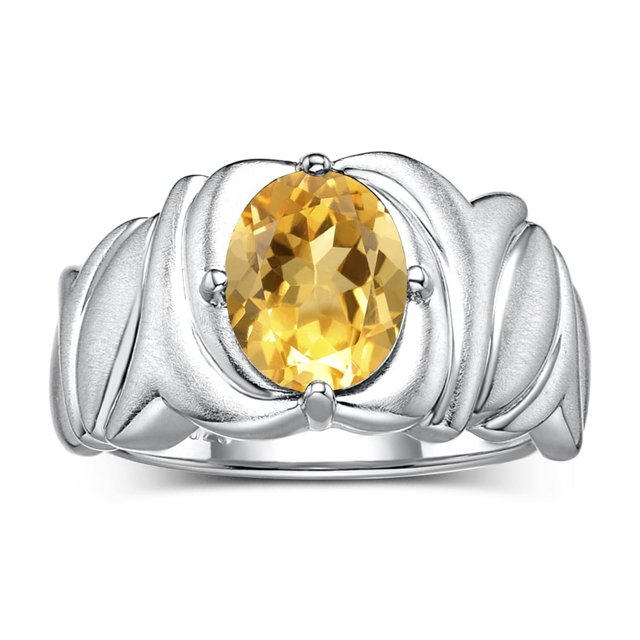 RYLOS Rings for Women 14K White Gold Ring Solitaire 9X7MM Oval Gemstone with Satin Finish Band November Citrine Jewelry Size 7
