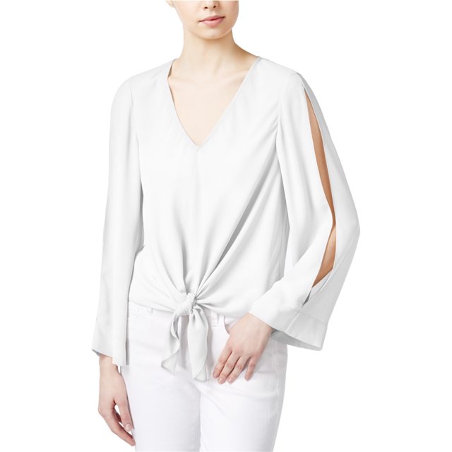 Rachel Roy Blusa de punto con lazo en la parte delantera para mujer, blanca, mediana
