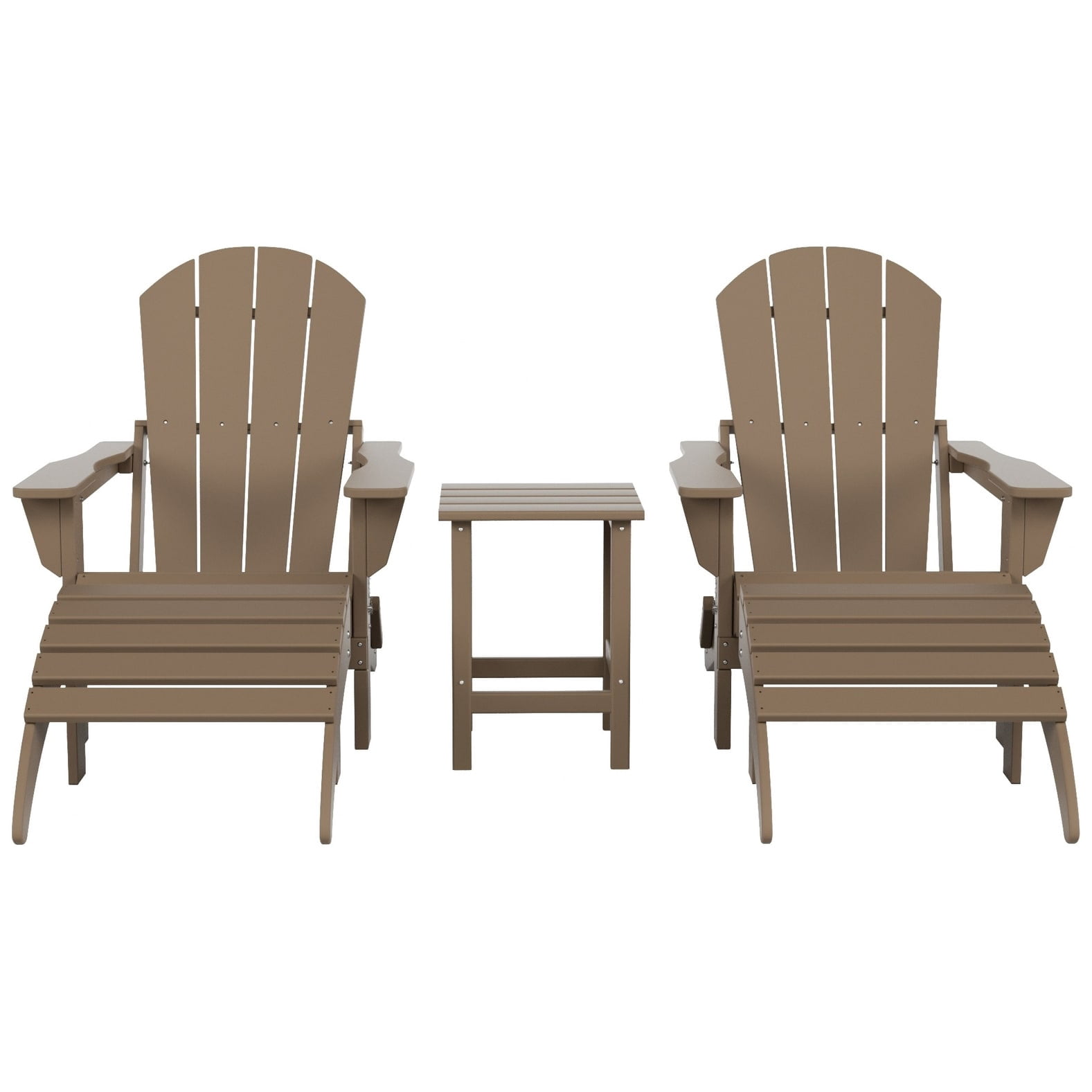 Polytrends  Laguna Hdpe All Weather Outdoor Patio Foldable Adirondack Chairs Conversation Set (5-Piece Set) Weathered Wood
