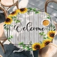 thumbnail image 2 of Yellow Sunflowers Round Tablecloth, Fitted Table Cover with Elastic for 36"-44" Round Tables, Botanical Floral Leaves Wooden Grain Table Cloth Outdoor Indoor Dinning Party Waterproof Tablecloths, 2 of 7