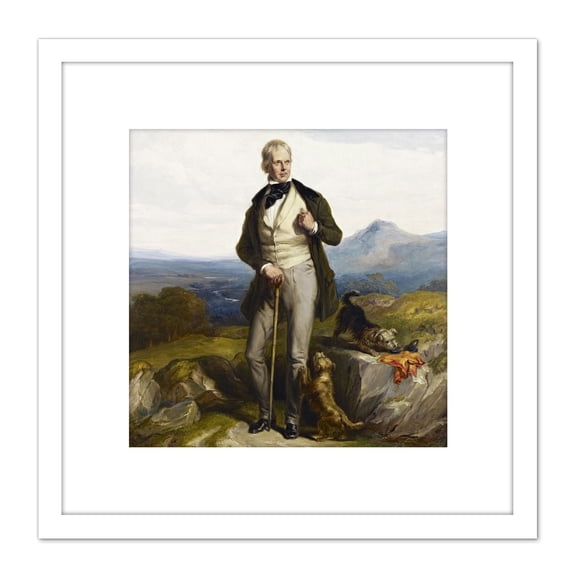 Allan Sir Walter Scott Novelist Poet Dogs Portrait 8X8 Inch Square Wooden Framed Wall Art Print Picture with Mount