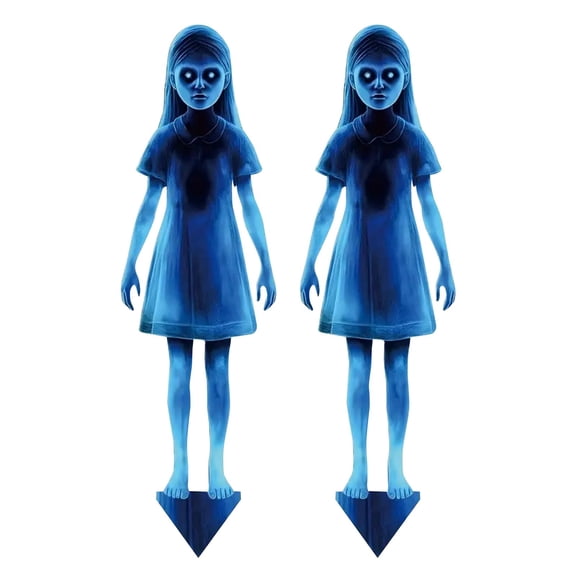 2 Pack Halloween Twin Ghost Girl Metal Yard Stake Halloween Lawn Decor Weather Resistant Spooky Ghost Garden Ornament For Backyard Patio Flower Bed Halloween Holiday Party Garden Decoration