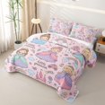thumbnail image 3 of meiyoeat Cute Princess Castle Rainbow Twin Quilt Set for Girls, Girly Pink Cartoon Twin Coverlet Set, 2 Pieces, 3 of 7