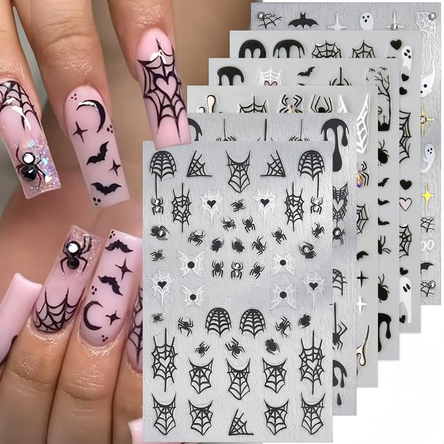 Juego de pegatinas para uñas HREJHDS Halloween Spider 3D autoadhesivas x6