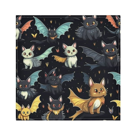 

JSTEL Cat Bat Halloween Cloth Napkins Set of 4 20x20 Inch Washable and Reusable Napkin for Decoupage Dinner Party Everyday Use