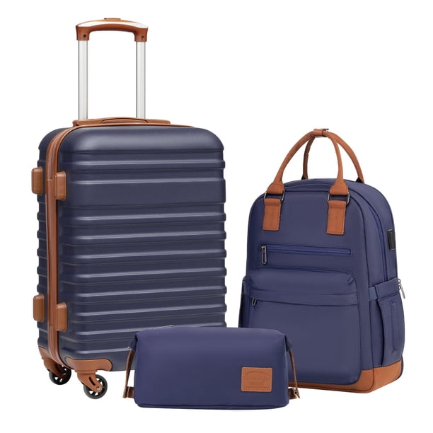 Set de equipaje Coolife de 3 piezas con tapa rígida con cierre TSA Spinner, azul marino