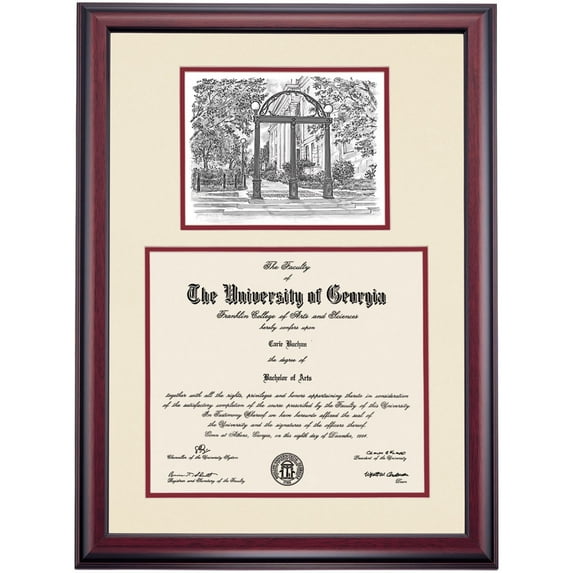 OCM Diploma Frame for University of Georgia UGA, Ivory/Maroon Mat with Arch Pen & Ink, 27" x 20"