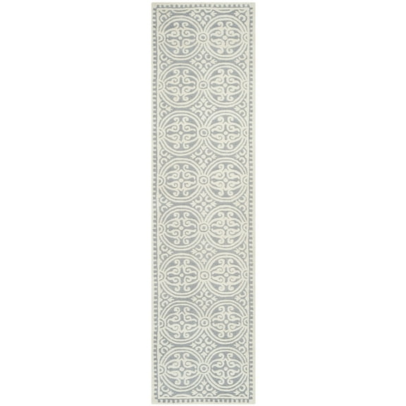 SAFAVIEH Cambridge Leslie Geometric Wool Runner Rug, Silver/Ivory, 2'6" x 20'