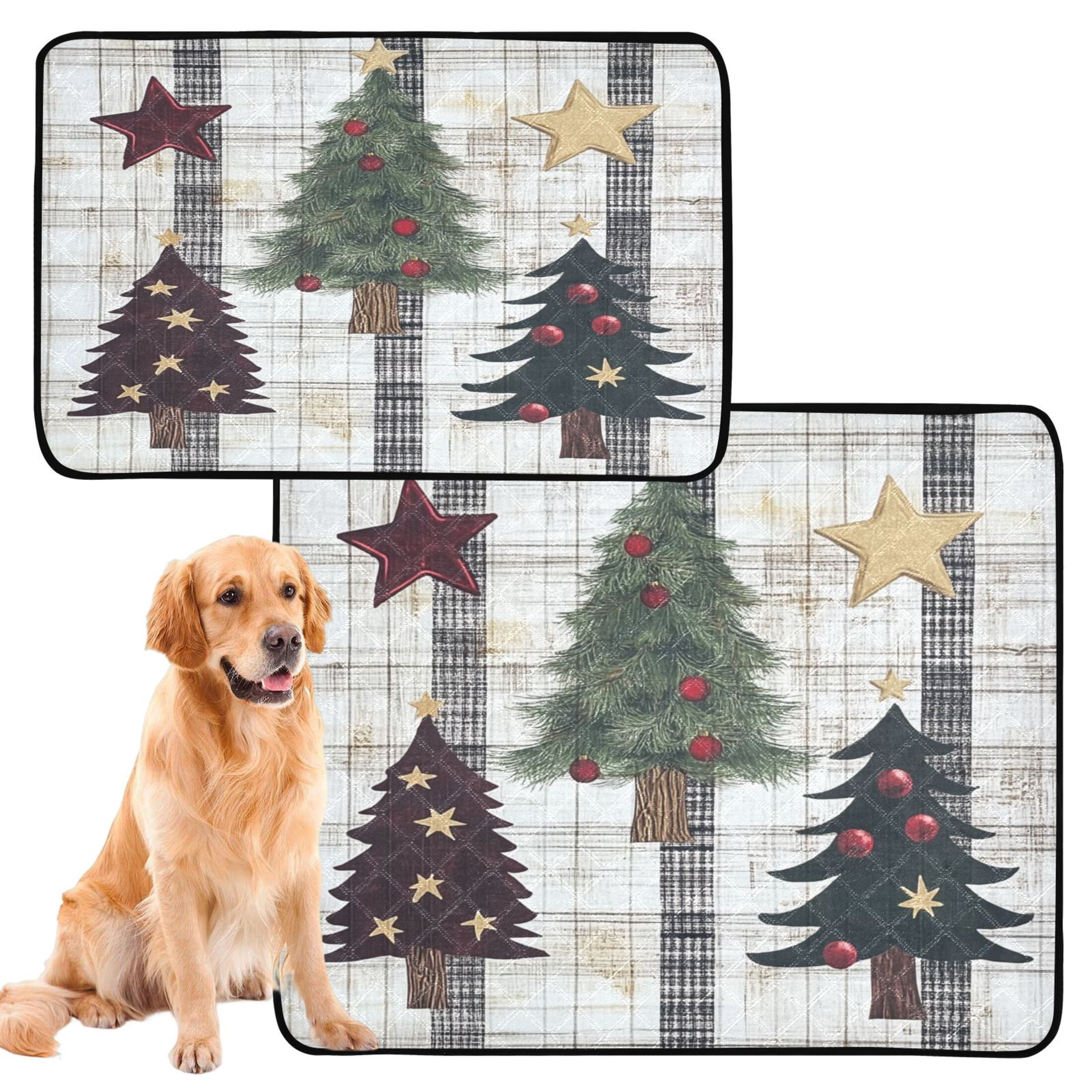 Qxltty Christmas Trees on Black Lines Pattern Cat litter Pads Pet Set of 3 Diaper Mats Center Anti-leakage Layer Absorbent Soft and Comfortable