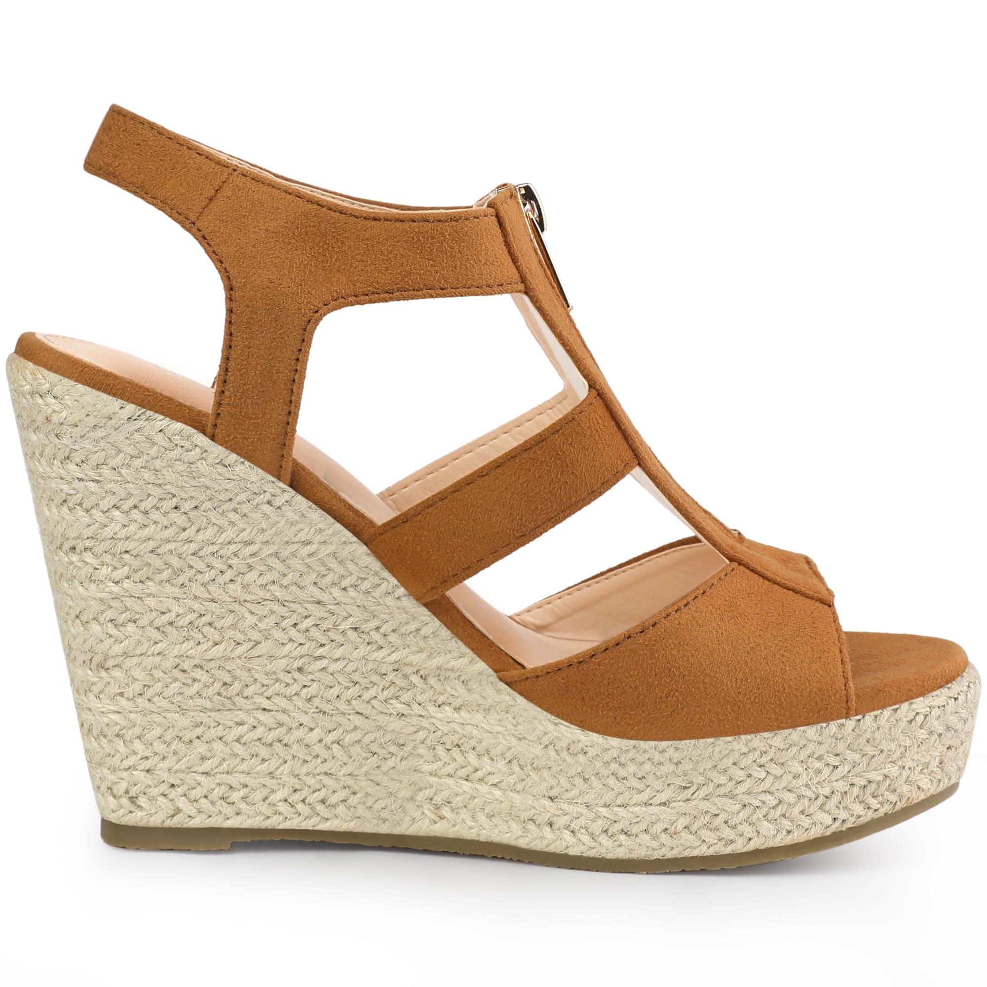 DARING DIVA Women's Wedges Zipper Sandals Platform Wedges Heels Sandals Brown 7.5