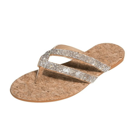

Womens Sandals Rhinestone Bottom Flat Flip Flop Sandal Pu Brown 38