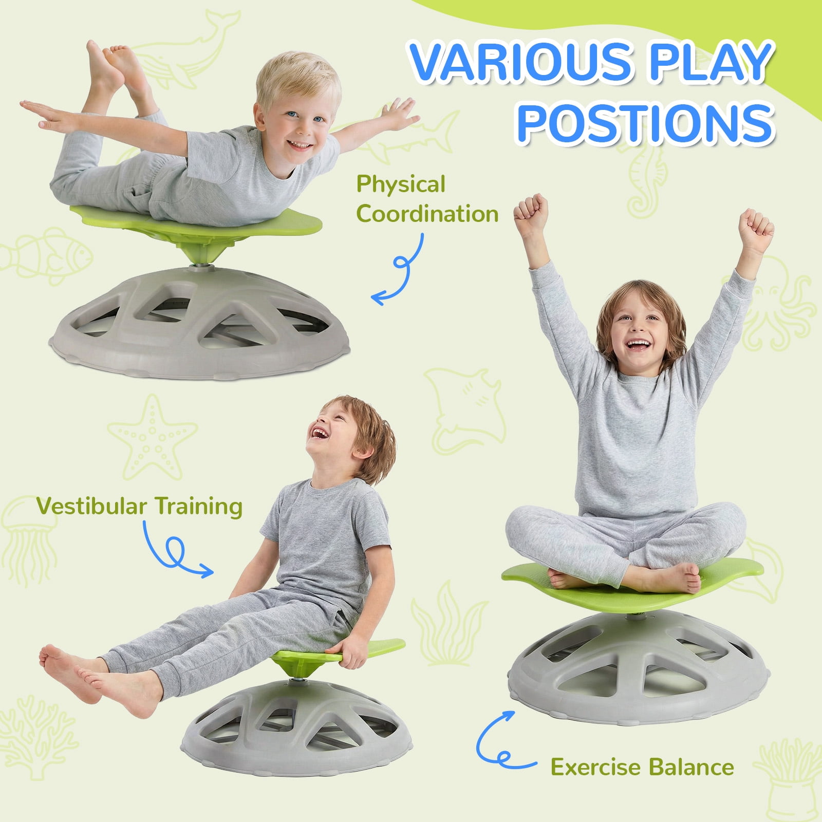TLSUNNY Spinning Chair for Autistic Kids, Manta-Shaped Sensory Swivel Chair, 360° Sit and Spin Toys w/Upgraded Base, Body Coordination, 220 LBS Load
