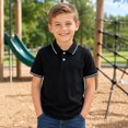 thumbnail image 3 of Boys Uniform Polo Shirts Short Sleeve Collared Back to School Clothes | Fall Winter Casual Slim Fit Athletic Tops, Tees & Shirts Button Up Golf Shirts Kids Outdoor Wear Black,5-6 Years, 3 of 7