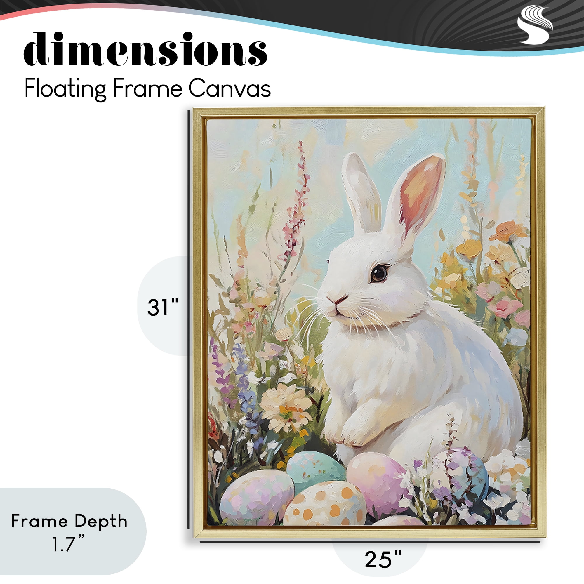Stupell Industries White Easter Bunny in Wildflowers Gold Framed Floater Canvas Wall Art, design by The Prints Vibe