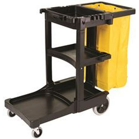 - Rubbermaid Commercial FG617388BLA Housekeeping 3-Shelf Janitor Cart With Zippered Yellow Vinyl Bag, Black