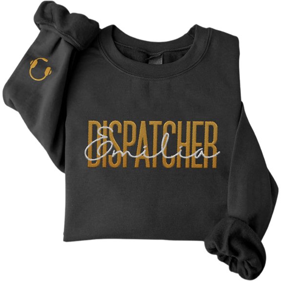 Personalized Embroidered Dispatcher 911 Sweatshirt, Pulse Dispatch Embroider Hoodie, Thin Gold Line 911 (Grey, S)