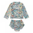 thumbnail image 4 of Uccdo Toddler Girls Rashguard Swimsuit Set, Little Girl Long Sleeve Floral Bathing Suits Swimwear, 2 Pieces, 1-9T, 4 of 4