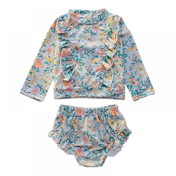 URMAGIC Girls Rash Guard 3T 2 Piece Swimsuit Set Long Sleeve Floral Print Bikini with UPF 50+ Sun Protection Tankini 3-9 Years