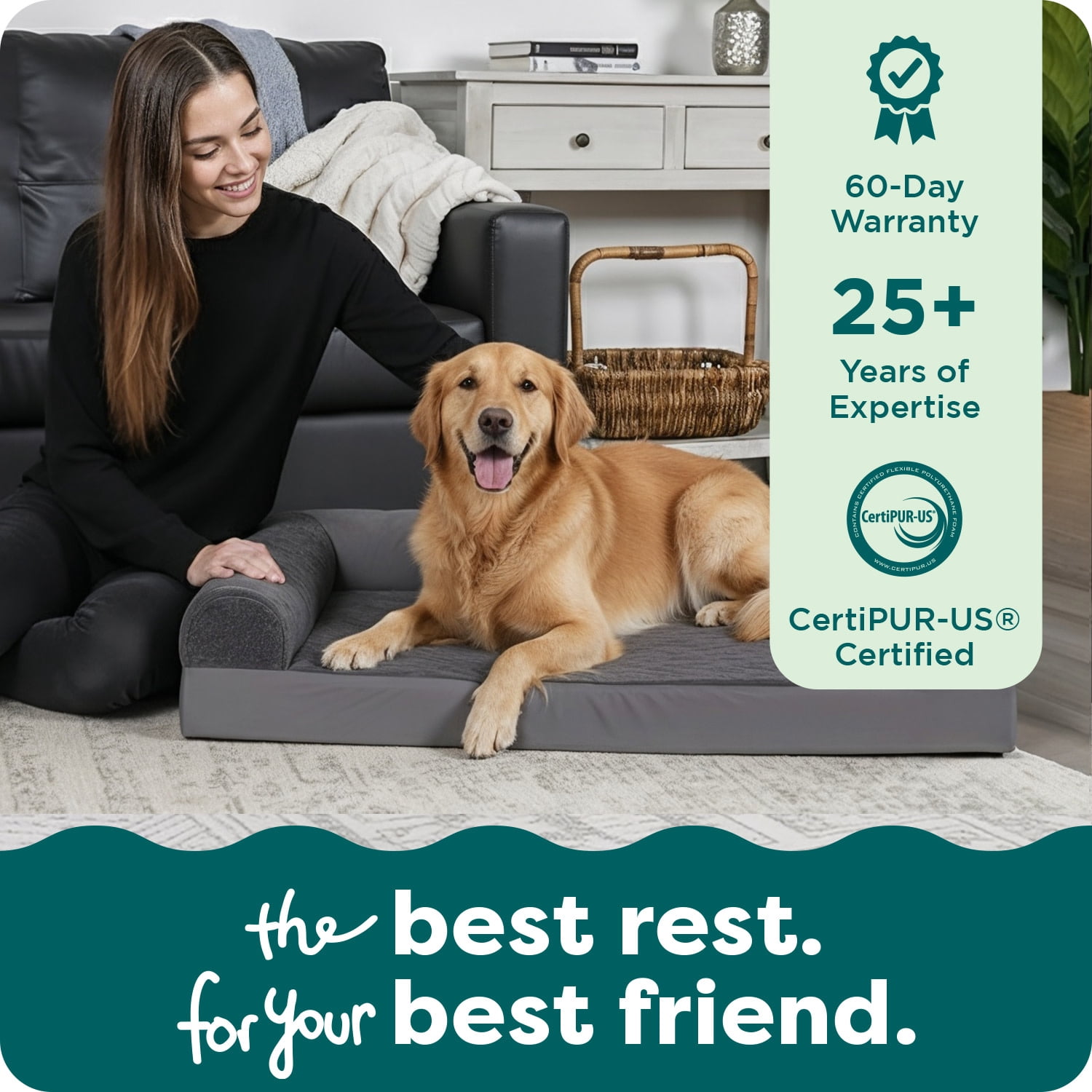 FurHaven Pet Products Jumbo Embossed Faux Fur & Suede Orthopedic Deluxe L-Chaise Dog Bed, Gray