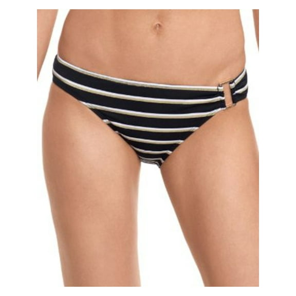 LAUREN RALPH LAUREN Women's Black Striped Stretch LINED Full Coverage Ring Dylan Swimsuit Bottom 16