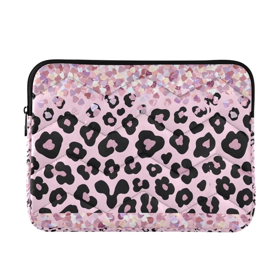 DIXRUYEE Multi-Layer Padded Pink Sparkly Glitter Leopard Laptop Sleeve Waterproof Shock Resistant Notebook Case for 13/14/15/16 Inch Laptops Office Slim Portable Computer Pouch