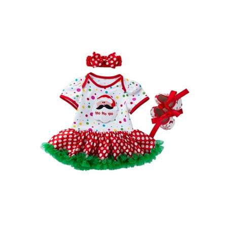 

Avamo Girls Christmas Dresses Set Xmas 3 Pieces Outfits Short Sleeve Jumpsuit Dress Holiday Sweet Casual Polka Dots Style A 80cm (12-24M)