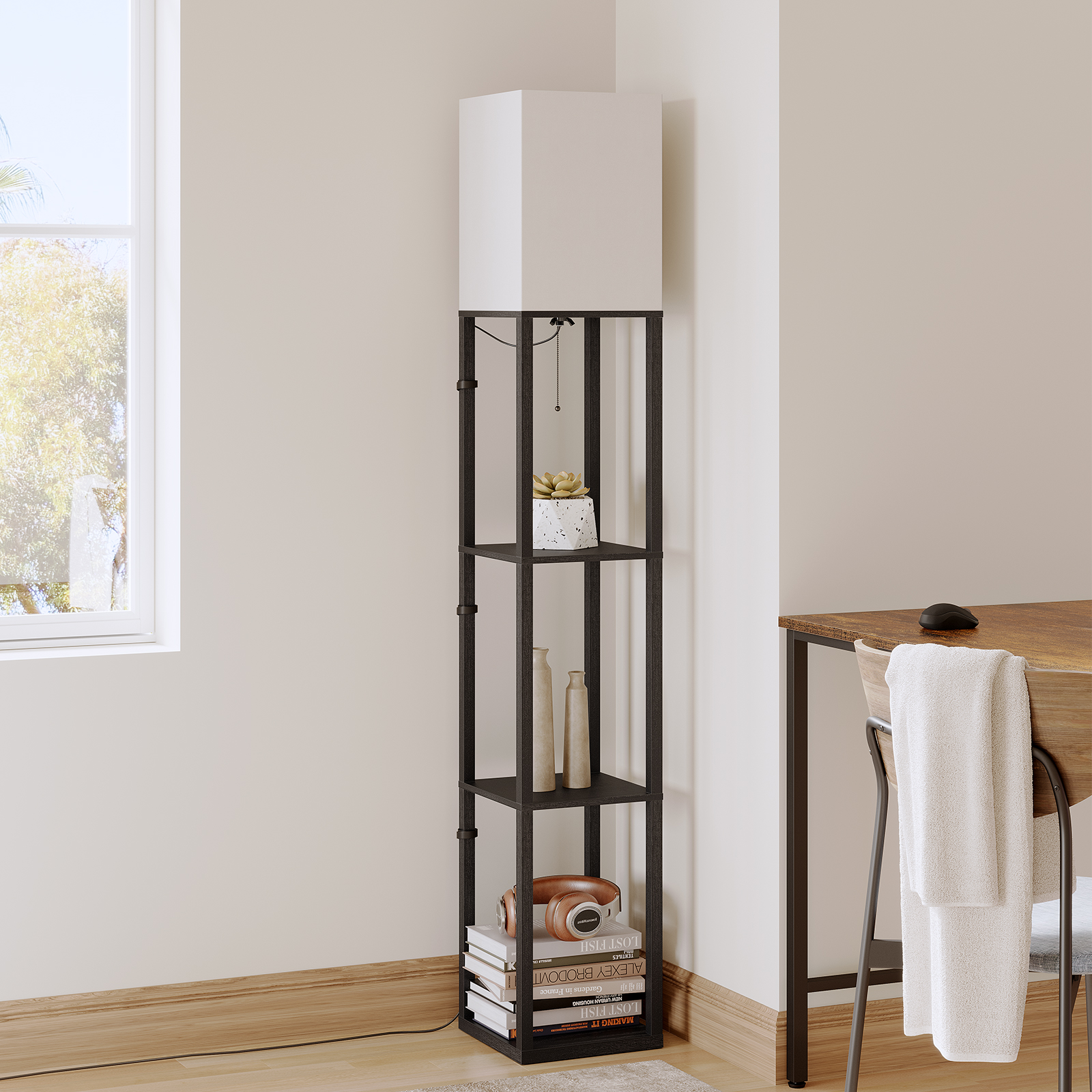 Sunmory 63" Floor Lamp with Shelves, Black photo 8