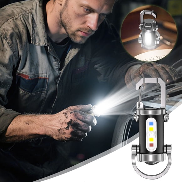 Riforla Super Bright Mini Key Ring Flashlight – New Rechargeable Torch with Side Light & Phone Charger Lightweight and Portable for Outdoor Camping and Daily Carry Flashlight Black