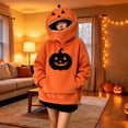 thumbnail image 2 of HomeDM Womens Halloween Pumpkin Hoodie Long Sleeve Orange Novelty Sweatshirts for Party Holiday Outfit, 2 of 5