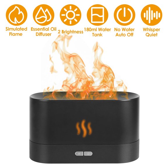 RAPOBRIX 3D Flame Essential Oil Diffuser - Super Quiet 180ml Aromatherapy Mist Humidifier with Colorful Lights Auto-Off for Bedroom/Spa