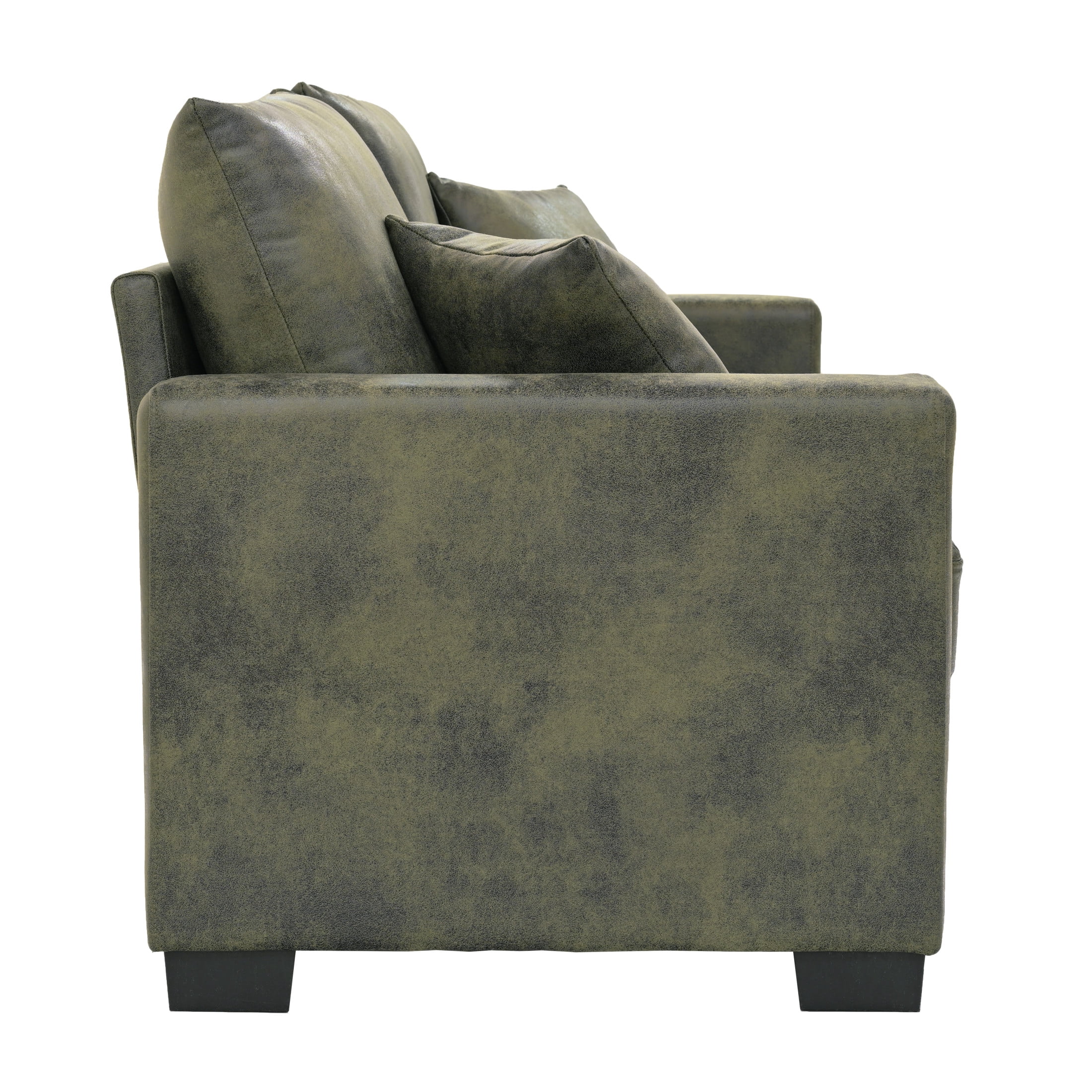 Noble House 69" Modern Loveseat, Foil Fabric Upholstered Sofa with 2 Throw Pillows, Olive Green