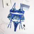 thumbnail image 1 of Conjunto de ropa interior sexy con bordado de flores, conjunto de tres piezas con anillo de acero, diosa azul sagrada, 1 of 6