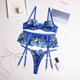 thumbnail image 1 of Conjunto de ropa interior sexy con bordado de flores, conjunto de tres piezas con anillo de acero, diosa azul sagrada, 1 of 6