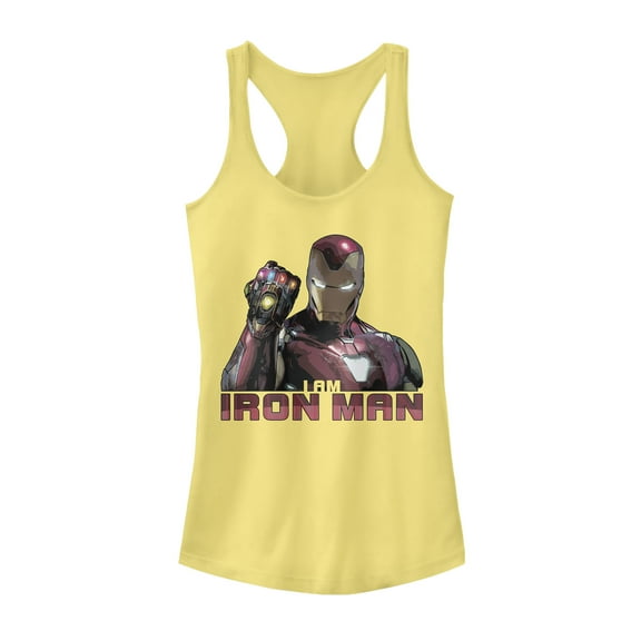 Junior's Marvel Avengers: Endgame I Am Iron Man  Racerback Tank Top Banana 2X Large