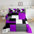 thumbnail image 2 of Castle Fairy Minimalism Color Block King Size Comforter Sets 3pcs,Mid Century Square Layout Comforters King Size,Purple Gray Black,Reversible,1 Comforter and 2 Pillowcases, 2 of 6